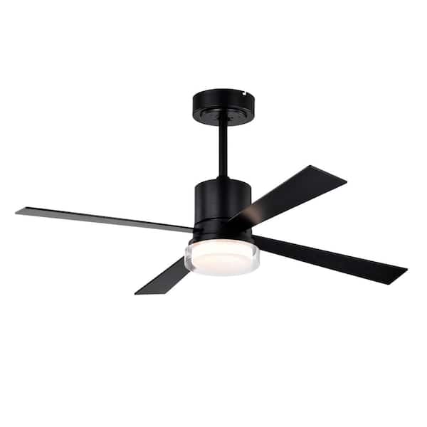 PUDO 48 in. Integrated LED Industrial Indoor Matt Black Ceiling Fan Lighting with Adjustable Color Temperature and Timer CeilingFanLights75-BK-W1592P162798
