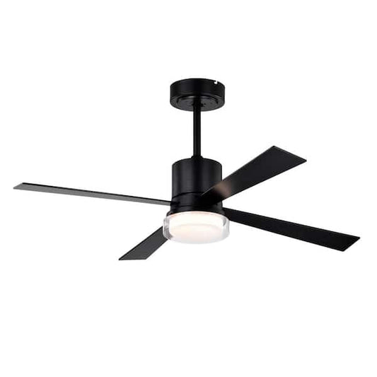 PUDO 48 in. Integrated LED Industrial Indoor Matt Black Ceiling Fan Lighting with Adjustable Color Temperature and Timer CeilingFanLights75-BK-W1592P162798