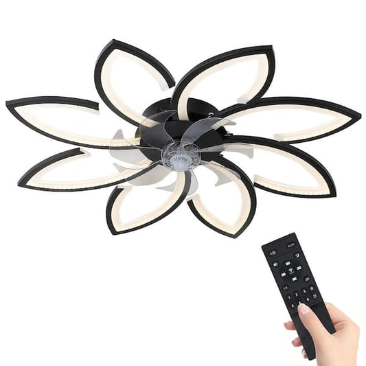 HKMGT 34.3 in. LED Indoor Black Smart Ceiling Fan with Modern Flower-Shaped Dimmable Remote FSDxy08BK