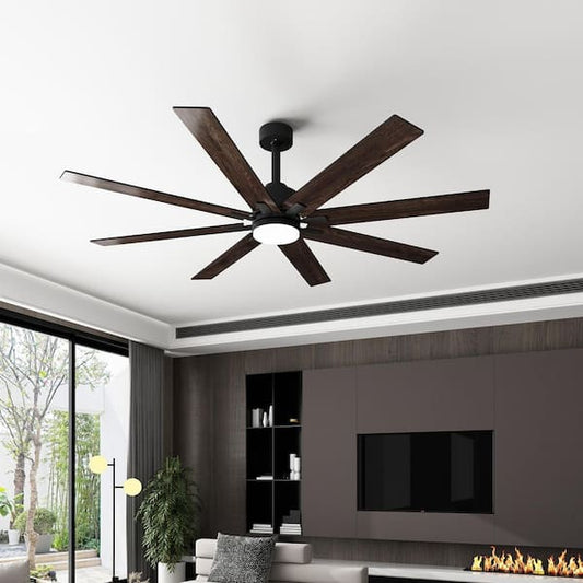 FUFU&GAGA 72.7 in. Black Housing Color Integrated LED Indoor/Outdoor Ceiling Fan with Light, Wooden Downrod Ceiling Fan, DC Motor Y-THD-020377-01-cc