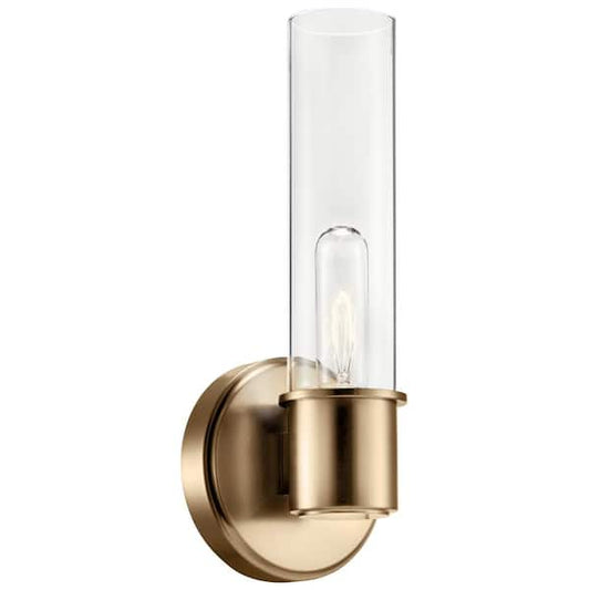 KICHLER Aviv 1-Light Champagne Bronze Bathroom Indoor Wall Sconce Light with Clear Glass Shade 52653CPZ