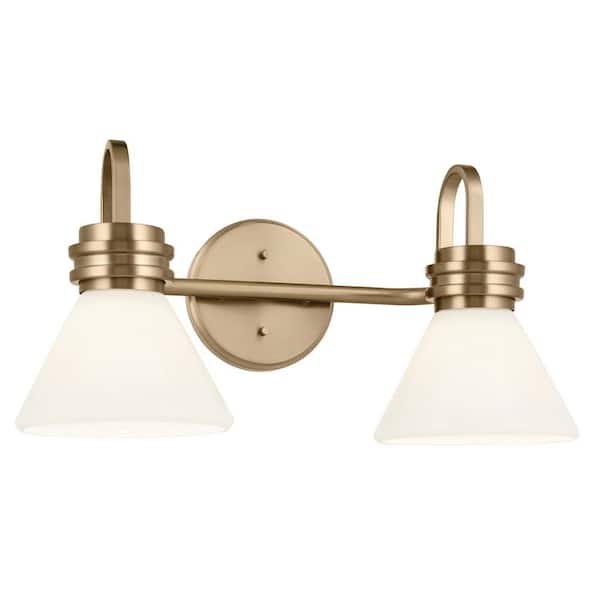 KICHLER Farum 19.25 in. 2-Light Champagne Bronze Modern Bathroom Vanity Light with Opal Glass Shades 55154CPZ