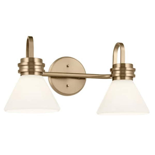 KICHLER Farum 19.25 in. 2-Light Champagne Bronze Modern Bathroom Vanity Light with Opal Glass Shades 55154CPZ