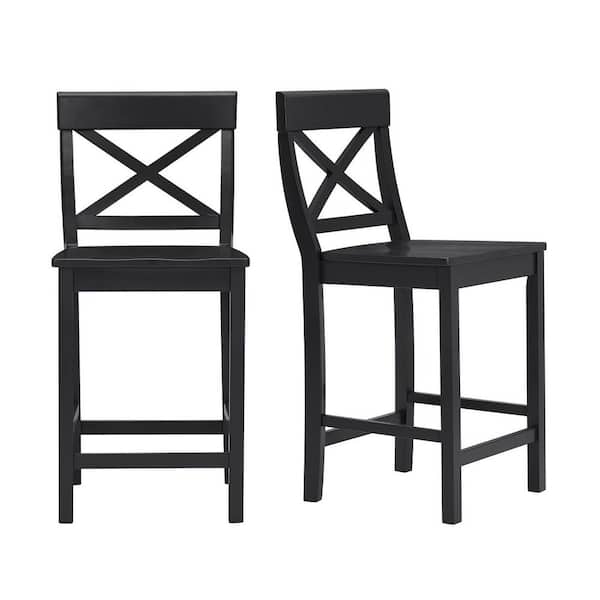 StyleWell 23.23 in. Cedarville Charcoal Black Wood Counter Stools with Cross Back (Set of 2) DC 2005 CTR-B