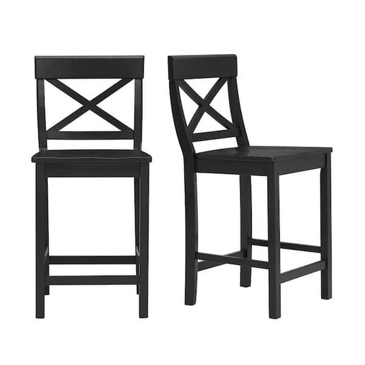 StyleWell 23.23 in. Cedarville Charcoal Black Wood Counter Stools with Cross Back (Set of 2) DC 2005 CTR-B