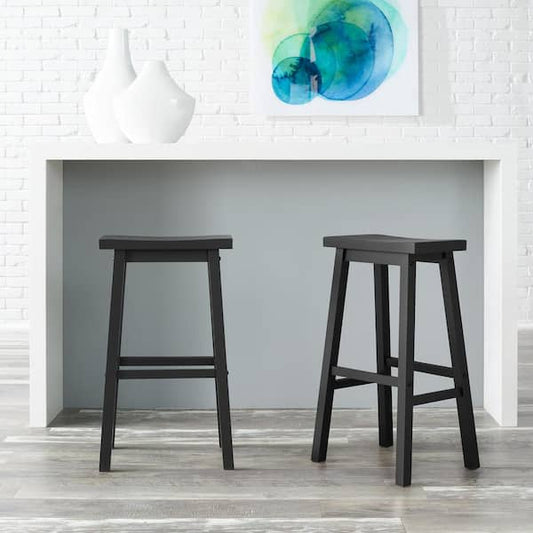 StyleWell Charcoal Black Wood Backless Saddle Bar Stools (Set of 2) SH0209170SGH03