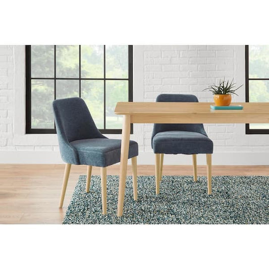 StyleWell Benfield Charleston Blue Upholstered Dining Chair with Natural Wood Legs (Set of 2) Jones DC NC
