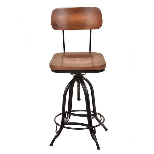 Carolina Chair & Table Mason 38.25 in. H Chestnut with Black Metal Frame with Backrest Adjustable Stool 1624WBCHETBK