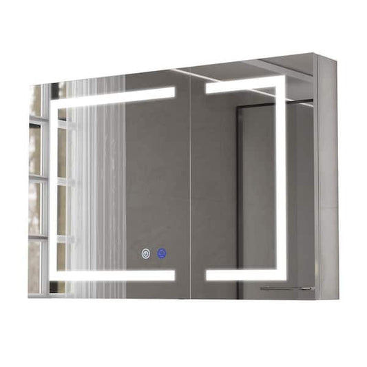 Simple Project 36 in. W x 24 in. H Rectangular Aluminum Light Medicine Cabinet with Mirror, Defogging, Double Door Opening AL-LMC-1-3624-2