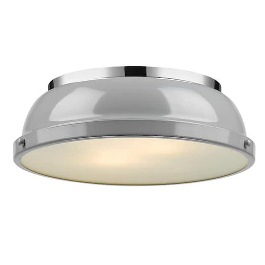 Golden Lighting Duncan 14 in. 2-Light Chrome Flush Mount with Gray Shade 3602-14 CH-GY