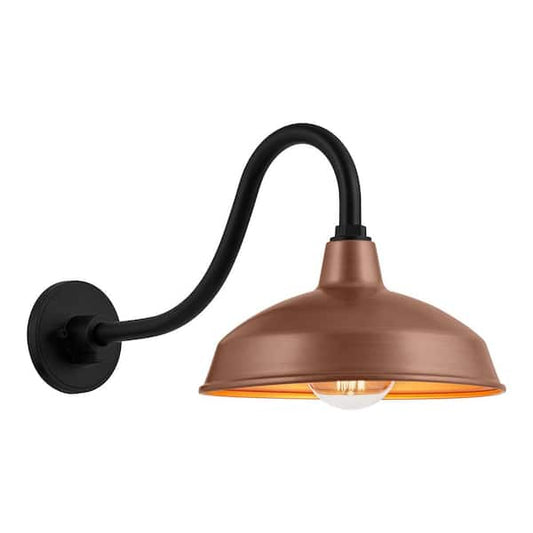 Hampton Bay Easton 11 in. 1-Light Copper Barn Outdoor Wall Light Lantern Sconce with Steel Shade KHC1691AM-01/CP