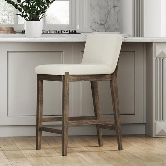 Nathan James Gracie 24 in. Modern Counter Height Wood Bar Stool w/ Back, Textured Linen Upholstery, Cream Boucle/Dark Brown 24302