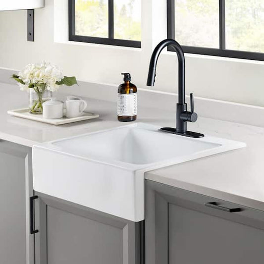 SINKOLOGY Josephine 26 in. 3-Hole Quick-Fit Farmhouse Apron Front Drop-in Single Bowl Crisp White Fireclay Kitchen Sink SK452-26FC-3