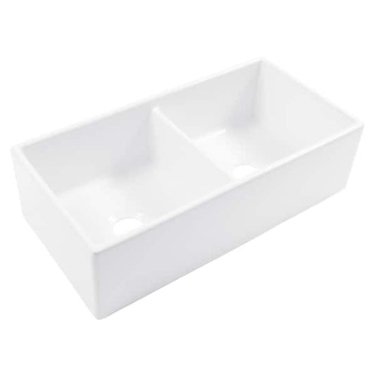 SINKOLOGY Bradstreet II 36 in. Farmhouse Apron Front Undermount Double Bowl Crisp White Fireclay Kitchen Sink SK497-36FC