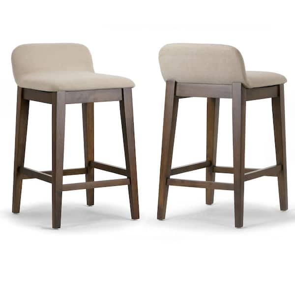 Glamour Home Atia 25 in. Dark Brown Rubberwood Bar Stool with Low Back Seat Height (Set of 2) GHSTL-1446