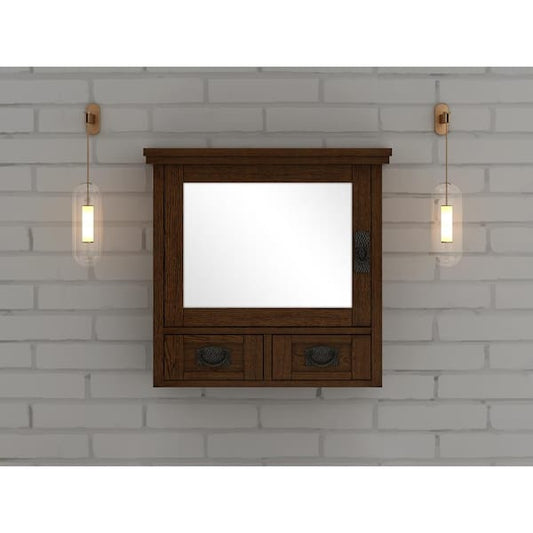 Home Decorators Collection Artisan 23.5 in. W x 22.75 in. H Rectangular Wood Framed Wall Bathroom Vanity Mirror in Dark Oak MD-M1752