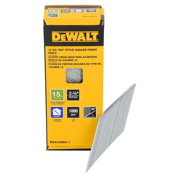 DEWALT 2-1/2 in. x 15-Gauge 34-Degree DA Bright Finish Nails (1000-Pack) DCA15250-1