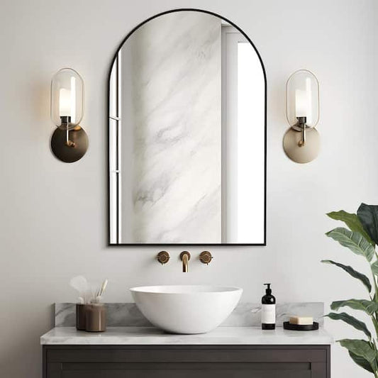 Dovelina 24 in. W x 36 in. H Arched Wall Mirror Black Bathroom Vanity Mirror HD-2024011901