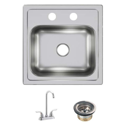 Elkay 15 in. Drop-in Single Bowl 20-Gauge Durable Satin Stainless Steel Kitchen Sink Kit w/ Faucet HD320874LFR