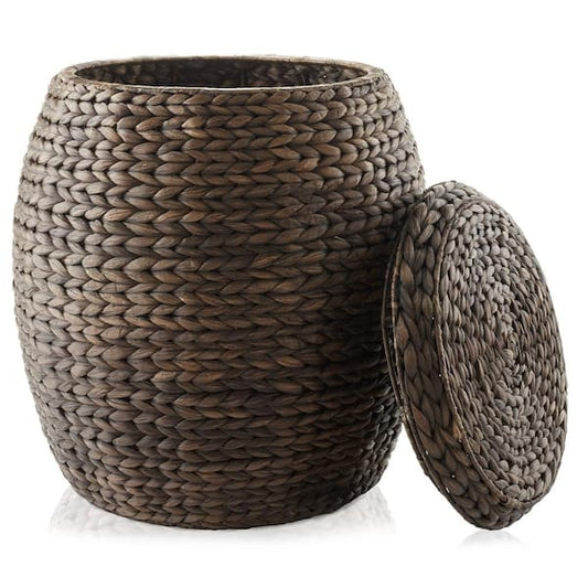Casafield Round Water Hyacinth Storage Basket/Hamper with Lid - Espresso STO-W5536-BRN.