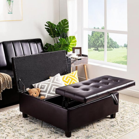 MAYKOOSH 35-Inch Tufted Upholstered Lift-Top Ottoman Bench, Large Square Storage Coffee Table, Footrest Stool, Espresso 11220HD