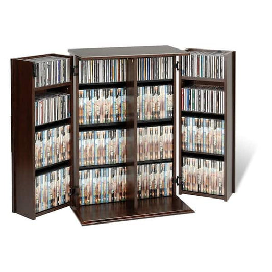 Prepac Espresso Locking Cabinet with Panel Doors, Cabinet with CD Storage, DVD Storage Cabinet with 7-Adjustable DVD Shelves ELS-0192