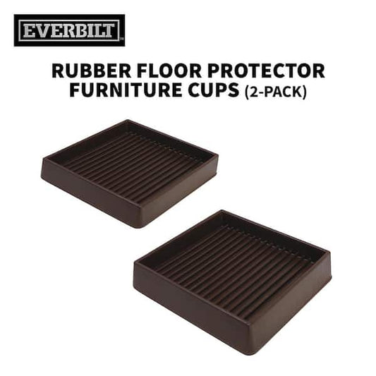 Everbilt 3 in. Brown Square Smooth Rubber Floor Protector Furniture Cups for Carpet & Hard Floors (2-Pack) 49078