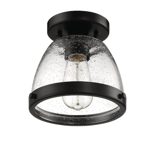 CRAFTMADE Lodie 7.5 in. 1 Light Flat Black Finish Transitional Flush Mount with Clear Seeded Glass and No Bulbs Included 647881217044