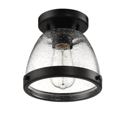 CRAFTMADE Lodie 7.5 in. 1 Light Flat Black Finish Transitional Flush Mount with Clear Seeded Glass and No Bulbs Included 647881217044
