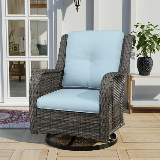 Gardenbee Wicker Outdoor Patio Swivel Rocking Chair with Baby Blue Cushions (1-Pack) M81-RFB-HDGB