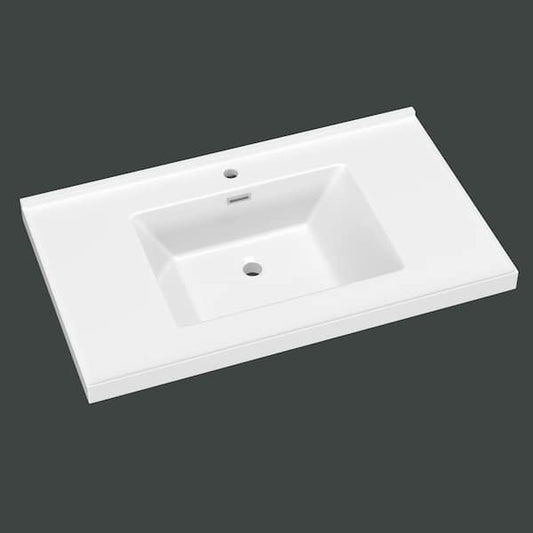 Getpro 36 in. W x 22 in. D Solid Surface in White Rectangular Single Sink Bath Vanity Top and Basin for 36 in. Bathroom Cabinet GBV-T-TS36W