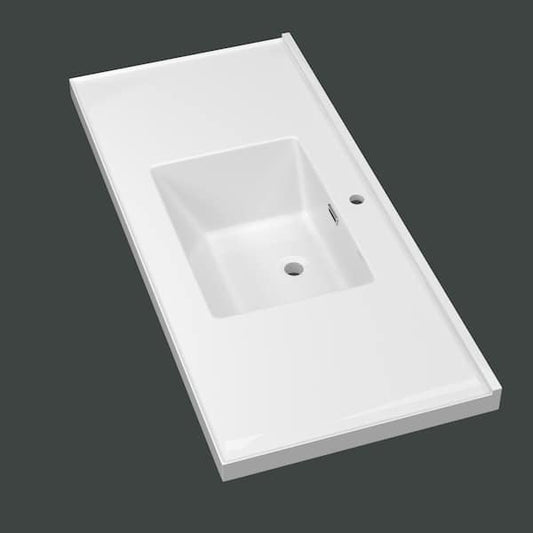 Getpro 48 in. W x 22 in D Solid Surface Rectangular Single Sink Vanity Top in White With Backsplash and Basin for Bath Cabinet GBV-T-TS48W