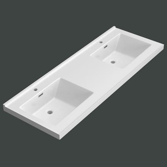 Getpro 60 in. W x 22 in D Solid Surface Rectangular Double Sink Vanity Top in White With Backsplash for 60 inch Bath Cabinet GBV-T-TS60W
