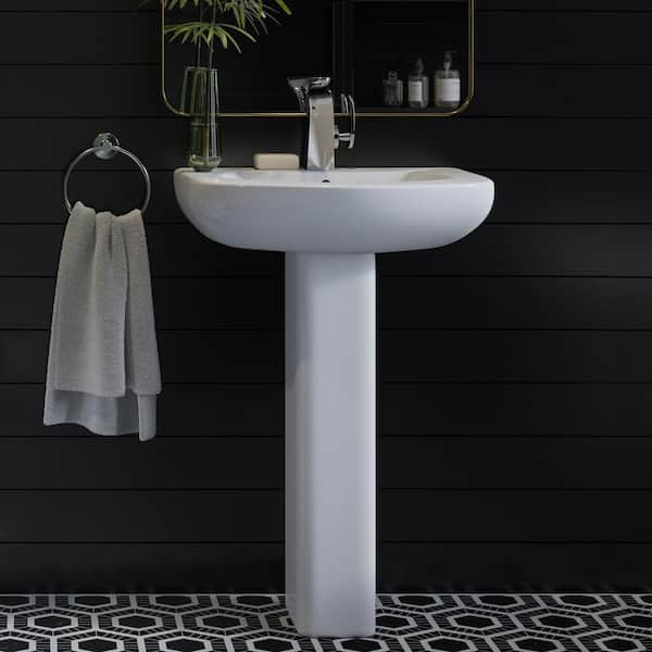 Swiss Madison Modern White Ceramic Rectangular Chateau Pedestal Bathroom Vessel Sink with Round Single Faucet Hole SM-PS305