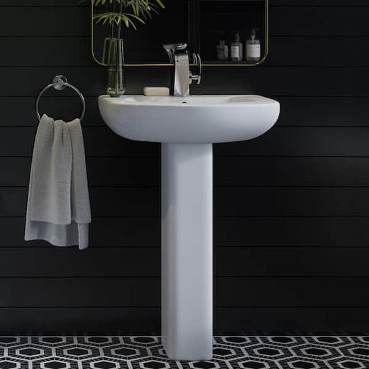 Swiss Madison Modern White Ceramic Rectangular Chateau Pedestal Bathroom Vessel Sink with Round Single Faucet Hole SM-PS305