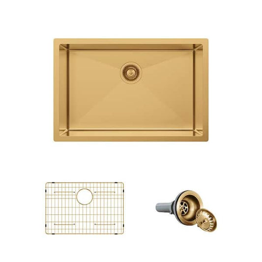 Glacier Bay 27 in. Undermount Single Bowl 18-Gauge Gold Stainless Steel Kitchen Sink with Accessories 4529FG
