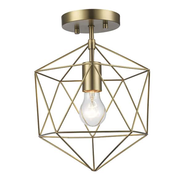 Hampton Bay Winfield 9.5 in. 1-Light Gold Semi-Flush Mount Ceiling Light Fixture with Geometric Cage RS2104101