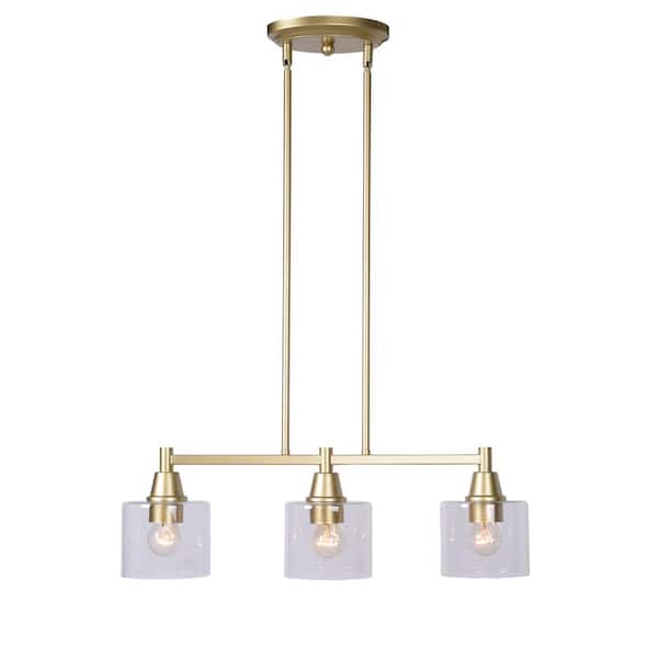 Hampton Bay Oron 3-Light Gold Linear Island Pendant Hanging Light, Kitchen Lighting with Clear Glass Shades HDP12070GL
