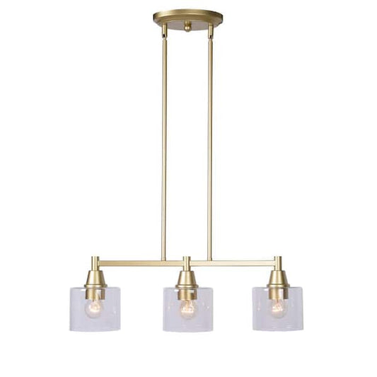 Hampton Bay Oron 3-Light Gold Linear Island Pendant Hanging Light, Kitchen Lighting with Clear Glass Shades HDP12070GL