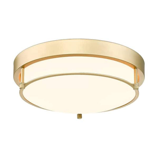JAZAVA 12 in. 2-Light Gold Modern Flush Mount Ceiling Light with Brass With Frosted Glass WZ4822-2W-BB