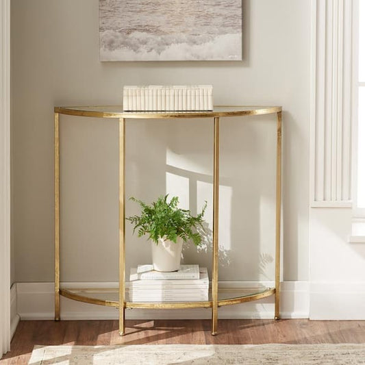 Home Decorators Collection Bella Gold Metal and Glass Half-Moon Console Table with Storage (30 in. H x 32 in. L) V183103XXA-NP