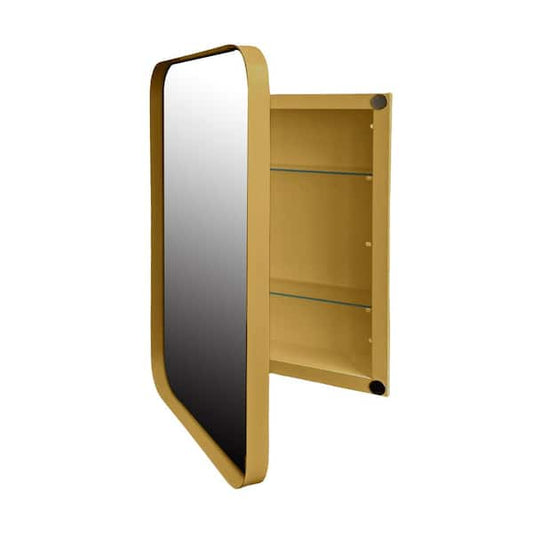 Unbranded KD Series 16 in. W x 24 in. H Rectangular Gold Metal Medicine Cabinet with Mirror W1435P191606-GD