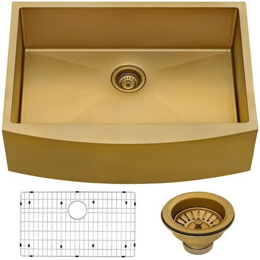 Ruvati Terraza 36 in. Apron-Front Farmhouse Single Bowl 16-Gauge Stainless Steel Kitchen Sink in Brass Tone Matte Gold RVH9880GG