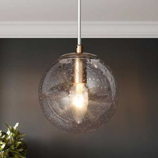 Uolfin Modern Globe Kitchen Island Pendant Light 1-Light Gold Round Pendant Light with Seeded Glass Shade 628K73AIYMA3967