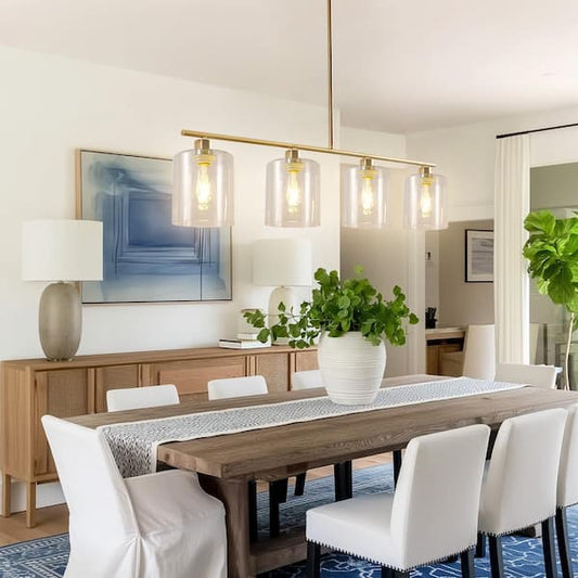 YANSUN 4-Light Gold Modern Island Pendant Light Fixtures, Linear Chandelier Hanging Light with Clear Glass Shade HA-IP01401AA-11