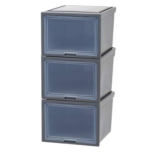 IRIS 1 Drawer Stackable Deep Box Drawer in Gray (15.63 in. W x 11.65 in. H) (3-Pack) 500109