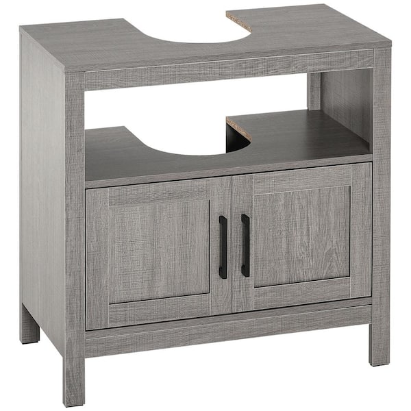 kleankin Pedestal Sink Storage Cabinet, Bathroom Under Sink Cabinet with 2 Doors and Open Shelf, Bathroom Vanity, Grey 834-431GY