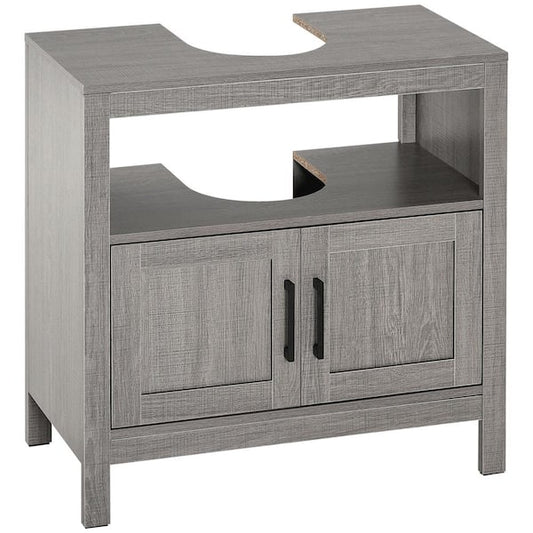 kleankin Pedestal Sink Storage Cabinet, Bathroom Under Sink Cabinet with 2 Doors and Open Shelf, Bathroom Vanity, Grey 834-431GY
