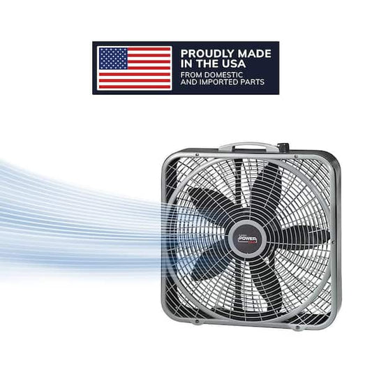 Lasko Power Plus 20 in. 3 Speed Box Fan for Home in Gray with Weather Shield Design for Window Use, 2000 CFM, Carry Handle B20540