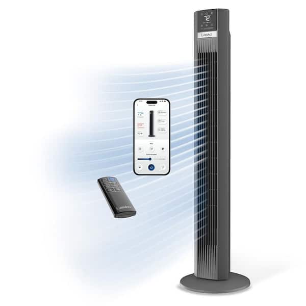 Lasko Xtra Air 48 in. 12-Speed Smart Tower Fan in Gray w/ DC Motor, Works w/ Alexa, Google, Whisper Quiet, Remote, 12 in. Dia TDC487S